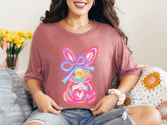 Easter Bunny Shirt - Coquette Bunny Shirt - Brushstroke Rabbit T-Shirt - Pink Easter Bunny - Retro Easter Shirt - Girls Easter T-Shirt