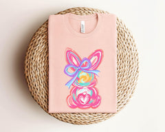 Easter Bunny Shirt - Coquette Bunny Shirt - Brushstroke Rabbit T-Shirt - Pink Easter Bunny - Retro Easter Shirt - Girls Easter T-Shirt