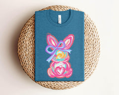 Easter Bunny Shirt - Coquette Bunny Shirt - Brushstroke Rabbit T-Shirt - Pink Easter Bunny - Retro Easter Shirt - Girls Easter T-Shirt