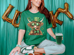 Lucky Highland Cow Shirt - St. Patrick Cow T-Shirt - Lucky Cow Shirt - Irish Cow Tee - Shamrock Cow Shirt - St. Patrick's Gift - Clover Cow