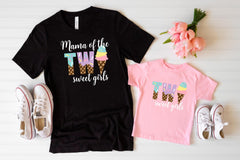 Two Sweet Girls T-Shirt - Twins Birthday Shirt - Mama of the Two Sweet Girls Tee - Girl Matching Outfit - Mommy and me Outfit - Ice Cream