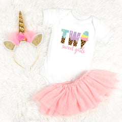 Two Sweet Girls T-Shirt - Twins Birthday Shirt - Mama of the Two Sweet Girls Tee - Girl Matching Outfit - Mommy and me Outfit - Ice Cream