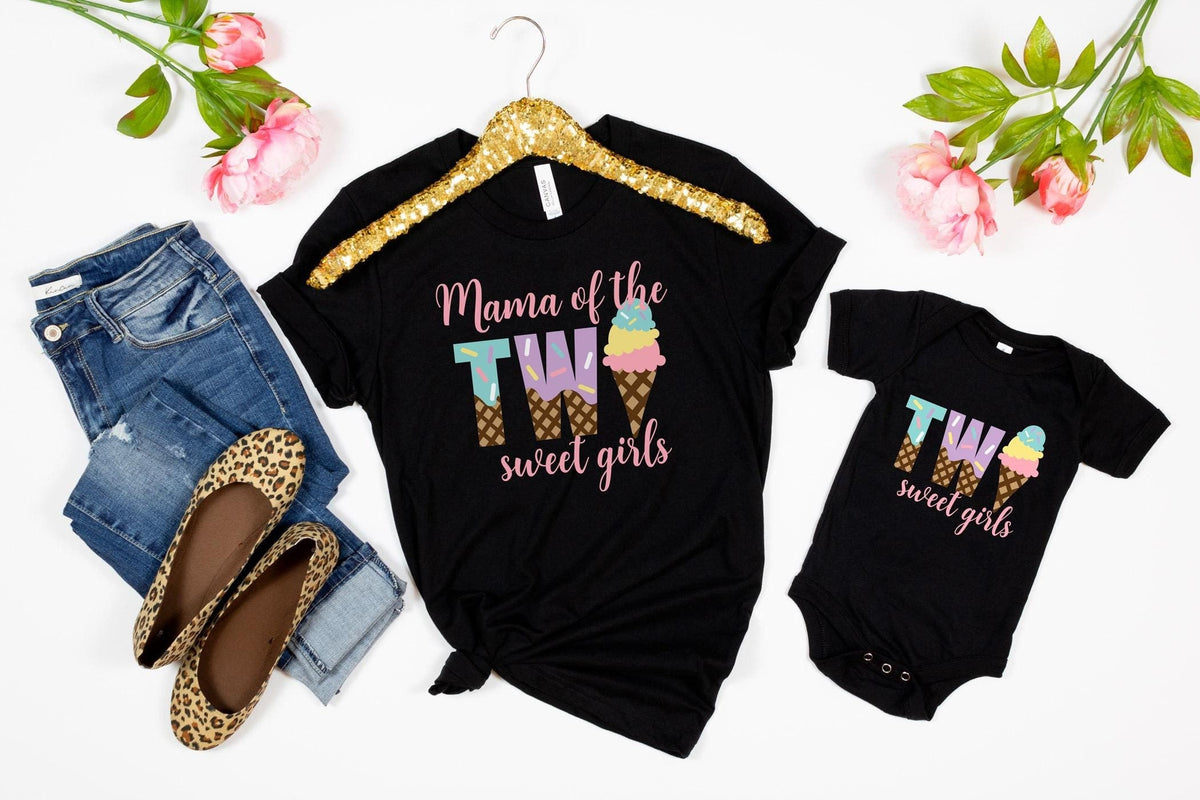 Two Sweet Girls T-Shirt - Twins Birthday Shirt - Mama of the Two Sweet Girls Tee - Girl Matching Outfit - Mommy and me Outfit - Ice Cream