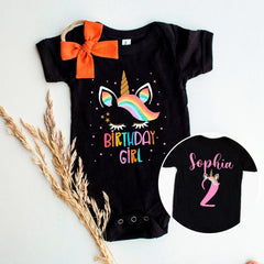 Unicorn birthday Kids Shirt - Custom Name Kids Tee - Personalized Age - Birthday Girl Outfit - Party Toddler Shirt - Unicorn Rainbow Themed
