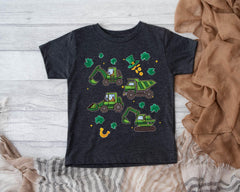 Excavator St. Patrick Shirt for Kids - Shamrock Truck Boy T-Shirt - Construction Excavator Kids Shirt - St. Patrick Truck Shirt