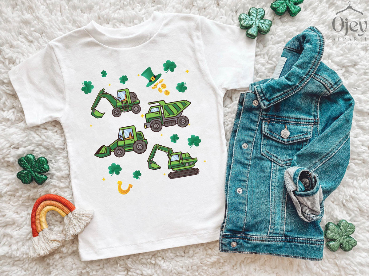 Excavator St. Patrick Shirt for Kids - Shamrock Truck Boy T-Shirt - Construction Excavator Kids Shirt - St. Patrick Truck Shirt