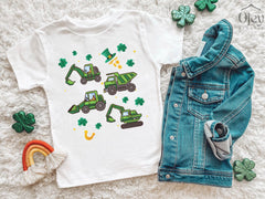 Excavator St. Patrick Shirt for Kids - Shamrock Truck Boy T-Shirt - Construction Excavator Kids Shirt - St. Patrick Truck Shirt