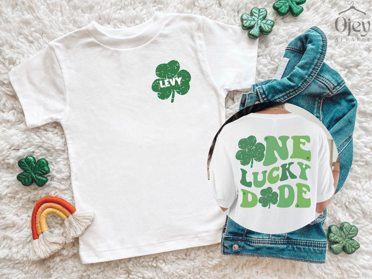 One Lucky Dude Shirt -Custom St. Patricks Shirt - St. Patrick Kids Name T-Shirt - Lucky St. Patrick Gift - Irish Toddler Shirt - Boys Shirt