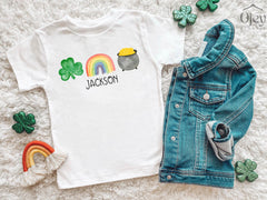 Personalized St. Patricks Day Kids Shirt - Lucky Clover Rainbow Tee