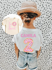 2nd Birthday Donut Shirt - Two Sweet Birthday Shirt - Donut Theme Party T-Shirt - Custom Birthday Shirt - Kids Name Birthday Shirt