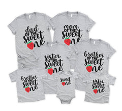 Sweet One Birthday T-Shirts - Strawberry Family Tees - Birthday Girl Shirt - 1'st Birthday Tee - Party Shirts Gift - First Bday