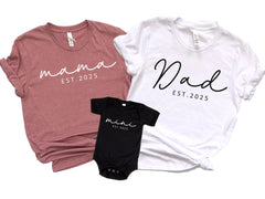 Family Matching Shirts, Estimated Year Shirts For Family, Mama Est 2025 T-Shirt, Mini Bodysuit, Dad Est 2025 Shirt, Dad Mama Mini