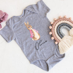 Personalized Kids Girls Easter Shirts - Baby Easter Bodysuit - Toddler Bunny Name Shirt  - Cute Easter Girls Gift