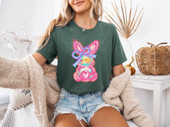 Easter Bunny Shirt - Coquette Bunny Shirt - Brushstroke Rabbit T-Shirt - Pink Easter Bunny - Retro Easter Shirt - Girls Easter T-Shirt