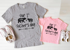 First Father's Day 2026 Shirt, Custom Dad T-Shirt,  Baby Bear Bodysuit, Matching Father Baby Outfit