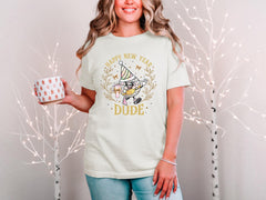 Happy New Year Dude - Funny Party T-Shirt - Disco Ball Tee - Coquette Bow Shirt - Retro Coquette Pink  - Goodbye 2025 - 2026 Celebration