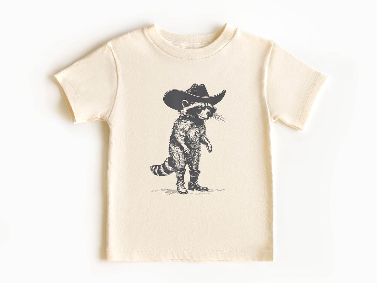 Cowboy Raccoon Toddler Shirt - Funny Raccoon Kids Tee - Cute But Feral - Raccoon Lover Toddler Shirt - Wild West Adventure Kids Tee