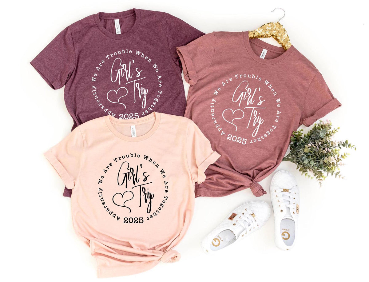 Girls Trip Shirts, Apparently We Are Trouble, Girl Vacation Tshirts, Best Friend Shirt, Bachelorette Shirts, Girls Trip 2025, Vacation Gifts
