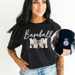 Custom Baseball Mom T-Shirt - Sleeve Name Tee - Personalized Team Number - Mom Jersey Shirt - Game Day - Sports Mom Gift - Mothers Day Gift