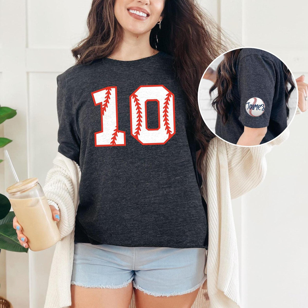 Customized Baseball T-Shirt - Sleeve Name Tee - Baseball Mom Shirt - Personalized Number - Custom Team Number - Mom Jersey Shirt - Game Day