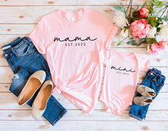 Family Matching Shirts, Estimated Year Shirts For Family, Mama Est 2025 T-Shirt, Mini Bodysuit, Dad Est 2025 Shirt, Dad Mama Mini