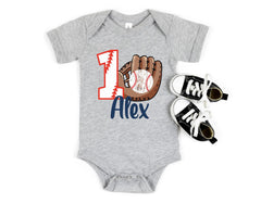 Custom Baseball First Birthday - Custom Name T-Shirt - Personalized 1st Birthday  - Baseball Party Bodysuit - Boys Birthday  - One Birthday
