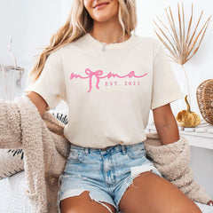 Mama Est T-Shirt - Coquette Mama Shirt - Coquette Bow Tee - Mothers Day Gift - New Mom Gift - Pink Mama - Girly Mama Tee - Custom Year Shirt