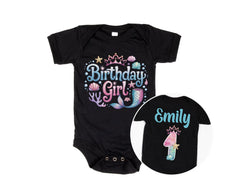 Custom Mermaid Birthday Shirt - Girls Birthday Mermaid Tee - Personalized Birthday - Custom Name and Age  - Mermaid Theme - Mermaid Party