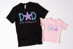 Mermaid Birthday Girl T-Shirt - Matching Family Mermaid Birthday - Beach Vacation Party Tee - Custom Age - Mom/Dad of the Birthday Girl