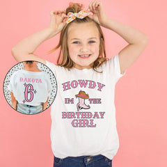 Custom Cowgirl Birthday T-Shirt - Personalized Birthday Girl Tee - Cowgirl Party Gift - Custom Name Shirt - Western Party T-Shirt