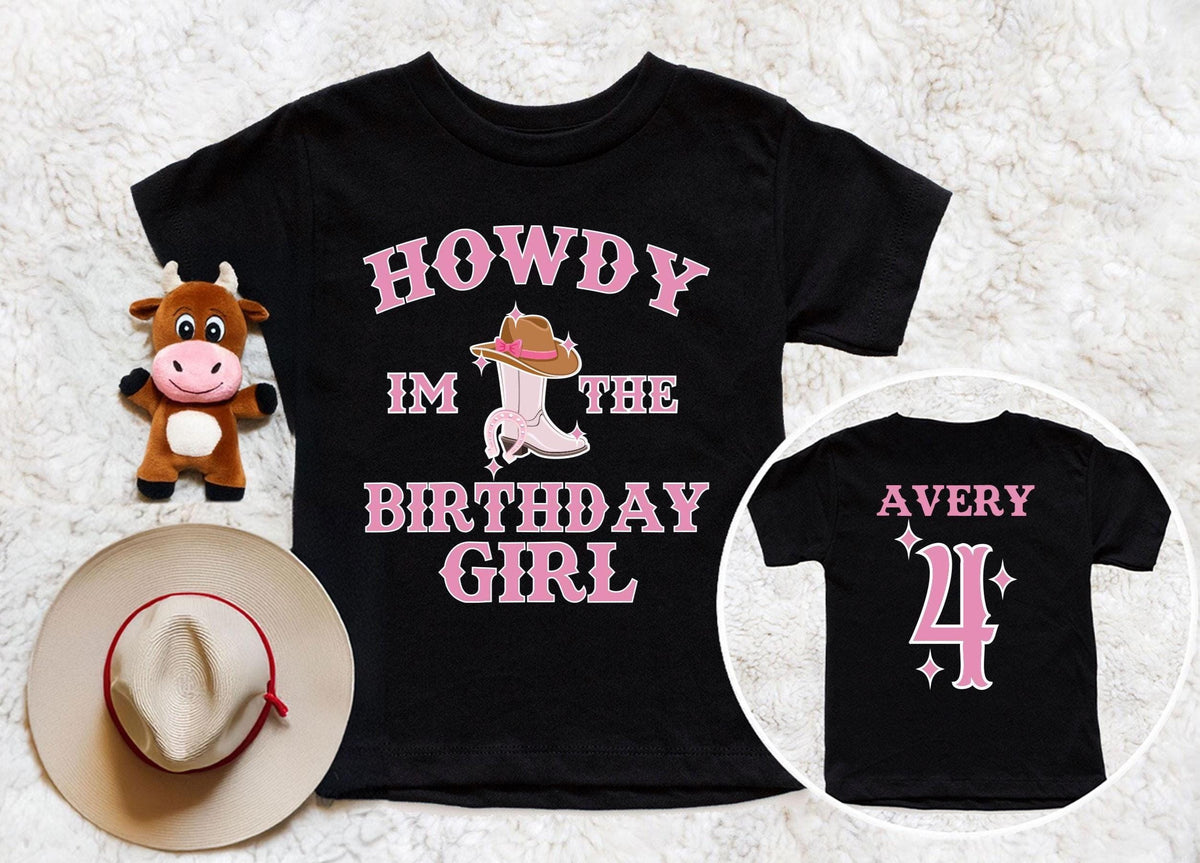 Custom Cowgirl Birthday T-Shirt - Personalized Birthday Girl Tee - Cowgirl Party Gift - Custom Name Shirt - Western Party T-Shirt