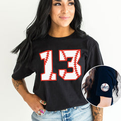 Customized Baseball T-Shirt - Sleeve Name Tee - Baseball Mom Shirt - Personalized Number - Custom Team Number - Mom Jersey Shirt - Game Day