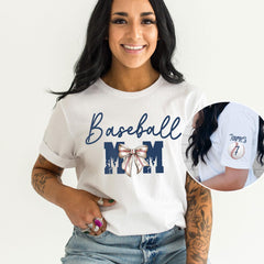 Custom Baseball Mom T-Shirt - Sleeve Name Tee - Personalized Team Number - Mom Jersey Shirt - Game Day - Sports Mom Gift - Mothers Day Gift