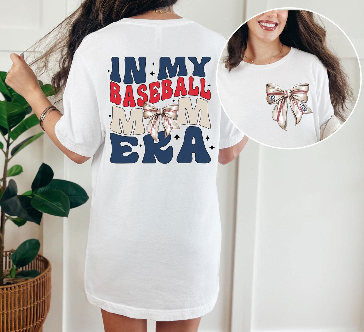In My Baseball Mom Era T-Shirt - Custom Baseball Mom Tee - Custom Name and Team Number - Baseball Coquette Bow - Game Day - Baseball Lover