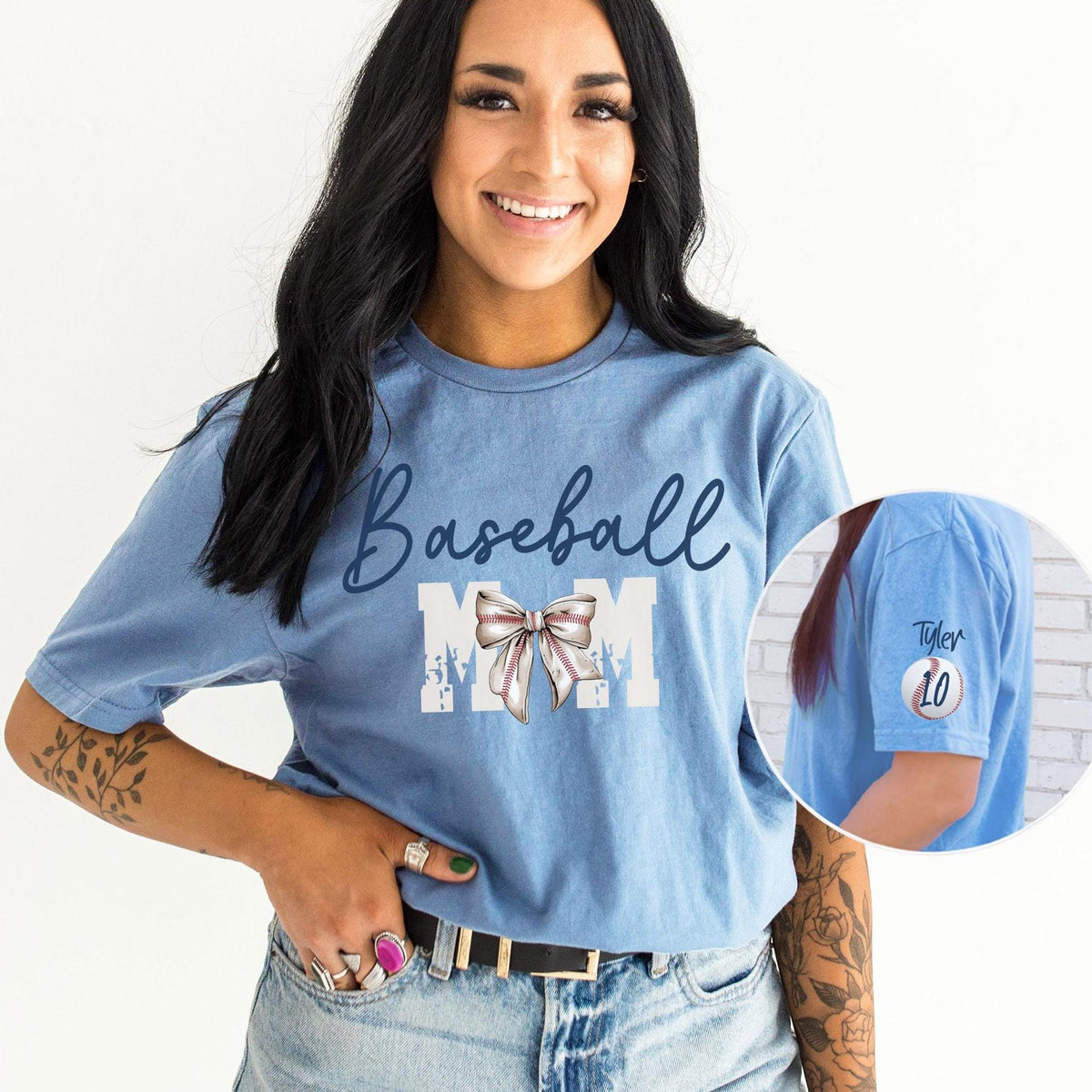 Custom Baseball Mom T-Shirt - Sleeve Name Tee - Personalized Team Number - Mom Jersey Shirt - Game Day - Sports Mom Gift - Mothers Day Gift