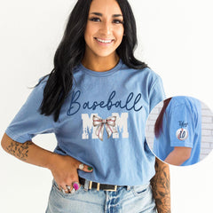 Custom Baseball Mom T-Shirt - Sleeve Name Tee - Personalized Team Number - Mom Jersey Shirt - Game Day - Sports Mom Gift - Mothers Day Gift