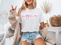 Mama Est T-Shirt - Coquette Mama Shirt - Coquette Bow Tee - Mothers Day Gift - New Mom Gift - Pink Mama - Girly Mama Tee - Custom Year Shirt