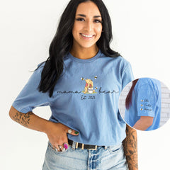 Custom Mama Bear Est. T-Shirt - Mother's Day Gift - Cute Mama Tee - Mama Est with Kid Name on Sleeve - Personalized Mom Tee - Gift for Mom
