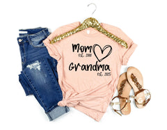 Mom Est. T-Shirt - Grandma Est. Tee - Custom Est Year Shirt - New Grandma Shirt - Mother's Day Gift - Retro Mama Tee - Personalized Mom