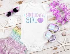 Mermaid Birthday Girl T-Shirt - Matching Family Mermaid Birthday - Beach Vacation Party Tee - Custom Age - Mom/Dad of the Birthday Girl