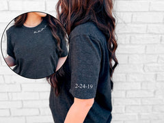 Custom Mama Shirt - Mothers Day Gifts - Date on The Sleeve - Personalized Mom Tee - Mama on the Neck Shirt - Minimalist Mama Tee