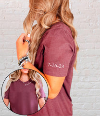 Custom Mama Shirt - Mothers Day Gifts - Date on The Sleeve - Personalized Mom Tee - Mama on the Neck Shirt - Minimalist Mama Tee