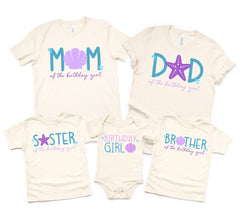 Mermaid Birthday Girl T-Shirt - Matching Family Birthday - Beach Vacation Party Tee - Mermaid Family Shirt - Mom/Dad of the Birthday Girl