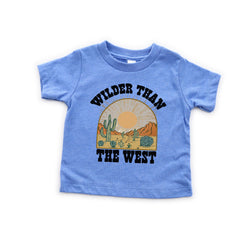 Wilder Than The West Toddler Shirt - Western Cowboys Kids Tee - Vintage Retro Youth T-Shirt - Southwest Desert Bodysuit - Natural Kids Shirt