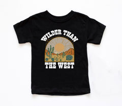 Wilder Than The West Toddler Shirt - Western Cowboys Kids Tee - Vintage Retro Youth T-Shirt - Southwest Desert Bodysuit - Natural Kids Shirt
