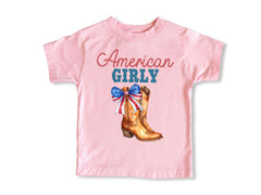 American Girly Toddler Shirt  - 4th of July Kids Tee - Cowgirl Youth T-Shirt - Retro Fourth of July - Cute American Flag Bodysuit