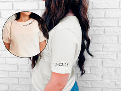 Custom Mama Shirt - Mothers Day Gifts - Date on The Sleeve - Personalized Mom Tee - Mama on the Neck Shirt - Minimalist Mama Tee