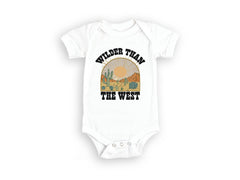 Wilder Than The West Toddler Shirt - Western Cowboys Kids Tee - Vintage Retro Youth T-Shirt - Southwest Desert Bodysuit - Natural Kids Shirt