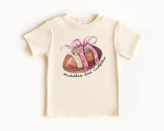 Huddles & Cuddles Football Bodysuit -  Baby Girl Football Toddler Shirt - Cute Game Day Kids Tee - Natural Girls Youth T-Shirt Tee for Girls