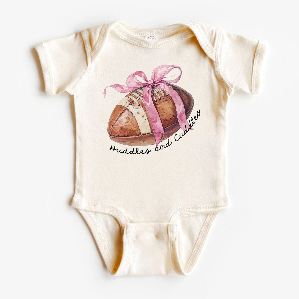 Huddles & Cuddles Football Bodysuit -  Baby Girl Football Toddler Shirt - Cute Game Day Kids Tee - Natural Girls Youth T-Shirt Tee for Girls